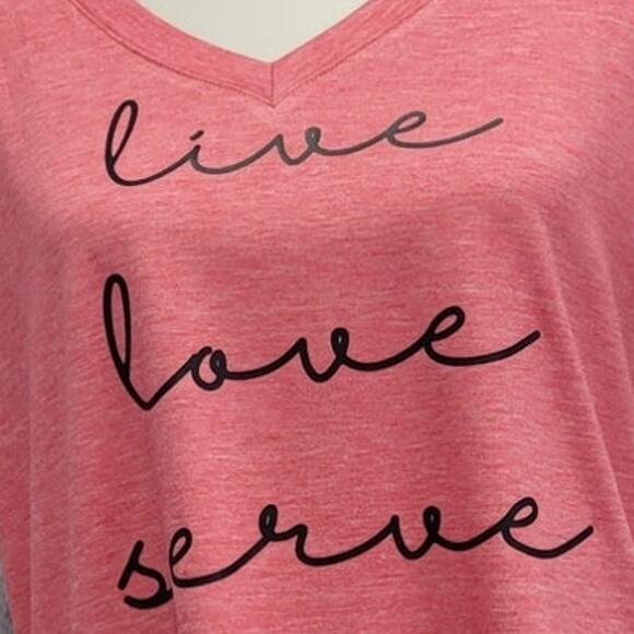 Hand Printed Upcycled Womens Large Live Love Serve V Neck Tee Shirt - Picture 2 of 5